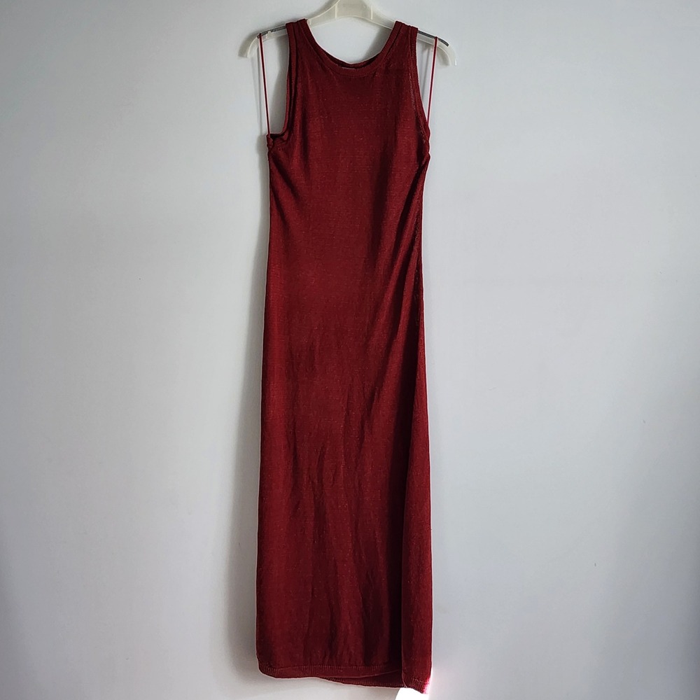 Zara Linen Blend Knit Maxi Dress Womens Medium Red Sleeveless Sheath Fall Earthy